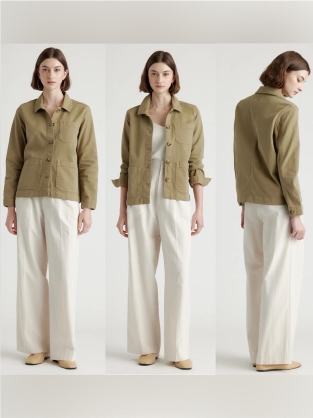 Quince Organic Comfort Stretch Small Olive Green Chore Coat